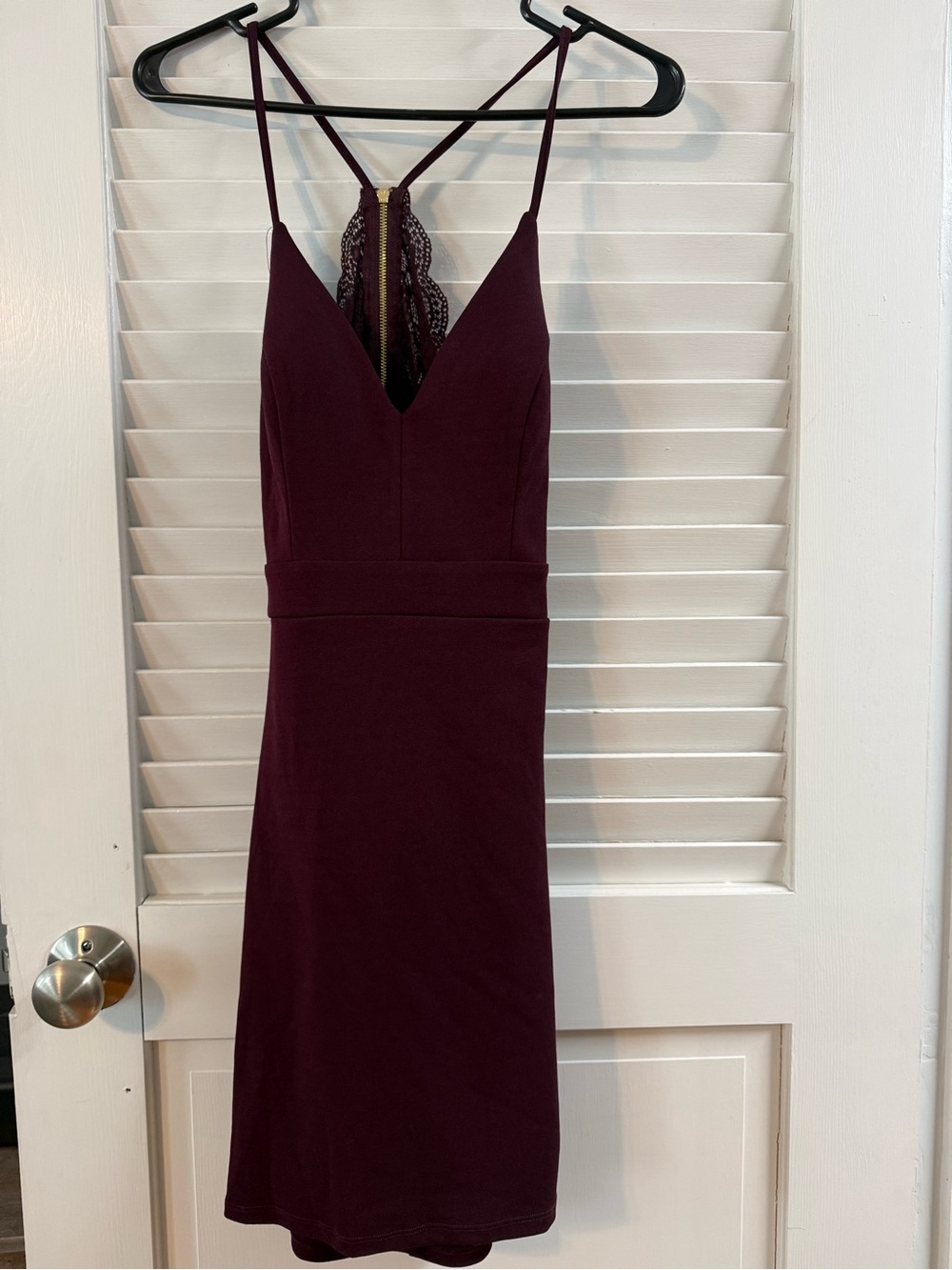 City Triangles Plum Strappy V-Neck Midi Dress with Lace Back